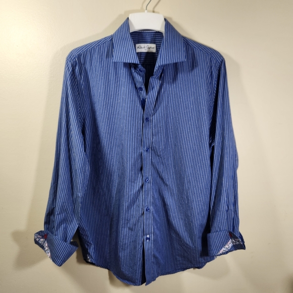 Robert graham blue striped paisley long sleeve cuff shirt sz s (42)16.5 - Picture 7 of 15